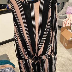 Unworn black, taupe and white striped romper